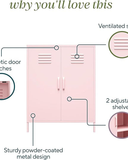 Novogratz Cache 2 Door Metal Locker Storage Cabinet, Bashful Pink - LeafyLoom