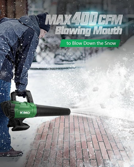KIMO Cordless Leaf Blower - 400CFM Battery-Powered Blower for Blowing Wet Leaves, Snow Debris and Dust, 20V Electric Leaf Blower with Battery ＆ Charger for Lawn Care Garden Yard Work Around The House - LeafyLoom