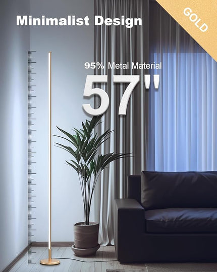 TACAHE Minimalist Corner Floor Lamp - 2700K-6500K Dimmable LED Night Light - Modern Standing Mood Lamp with Remote Control for Living Room, Bedroom - 57" 12W - Gold - 1Pack - LeafyLoom
