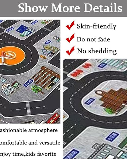 Kids Rug Play Mat Great for Playing with Cars and Toys,Educational Kid Road and Traffic City Life Carpet,Children Baby Fun Throw Rug for Bedroom Play Room,24X35Inch/60X90CM - LeafyLoom