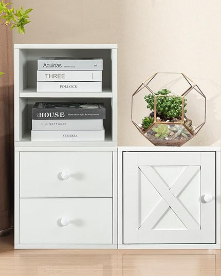 Magic DIY Cube Storage Organizer Stackable Cubes for Home Books Clothes Toy -Modular Cubby Storage System -Office Cubical -Bookcase Closet (Pure white-washed, Door Cube) - LeafyLoom
