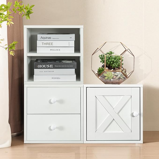 Magic DIY Cube Storage Organizer Stackable Cubes for Home Books Clothes Toy -Modular Cubby Storage System -Stackable Storage Cubes -Bookcase Closet (Pure white-washed, 1 Layer Cube) - LeafyLoom