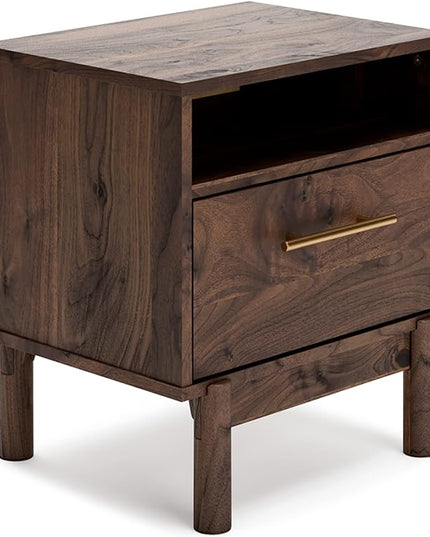 Signature Design by Ashley Calverson Modern 1 Drawer Nightstand with Open Cubby, Dark Brown - LeafyLoom