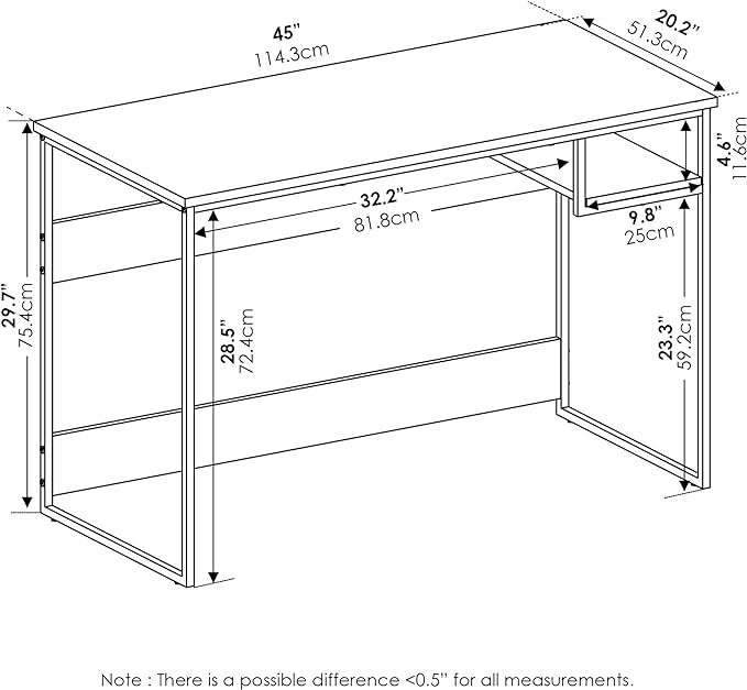 FURINNO Moretti Lifestyle Study Desk, 45 Inches, Columbia Walnut - LeafyLoom