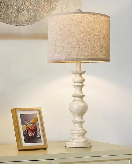 BOBOMOMO Resin 27.5" Farmhouse Lamps for Bedrooms Retro Side Table Lamps Bedside Lamp for Side Nightstand Living Room Off-white（1 Pack） - LeafyLoom