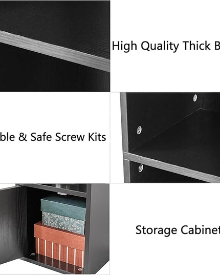 IBUYKE 6 Tier Tall Narrow Bookcase, Modern Black Corner Bookcase with Doors Storage,Cube Media Tower Rack,Cabinet,Floor Standing Display Storage Shelves for Small Spaces,for Home Office Black UWBC001B - LeafyLoom