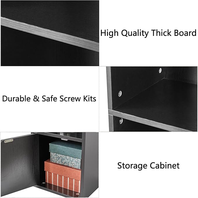 IBUYKE 6 Tier Tall Narrow Bookcase, Modern Black Corner Bookcase with Doors Storage,Cube Media Tower Rack,Cabinet,Floor Standing Display Storage Shelves for Small Spaces,for Home Office Black UWBC001B - LeafyLoom