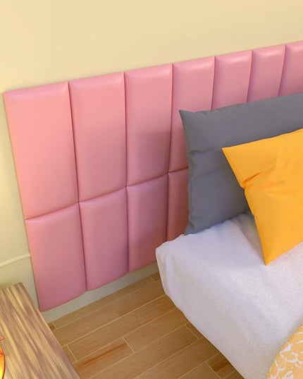 Peel and Stick Headboard Pink Upholstered Wall Panels, 4 Panels Sized 7.8" x 15.7", 3D Anti-Collision Soundproof Self-Adhesive Wall Panel for Bedroom，Living Room - LeafyLoom