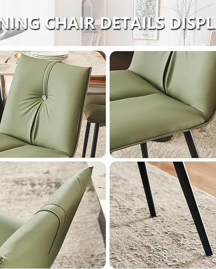 YOUTASTE Dining Chairs Set of 2 Mid Century Modern Upholstered Leather Kitchen Chairs Soft Padded Side Chairs Dinner Chairs with Metal Legs for Living Room Bedroom, Olive Green - LeafyLoom