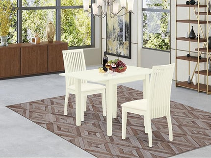 East West Furniture NDIP3-LWH-C Norden 3 Piece Modern Set Contains a Rectangle Wooden Table with Dropleaf and 2 Fabric Dining Room Chairs, 30x48 Inch, Linen White - LeafyLoom