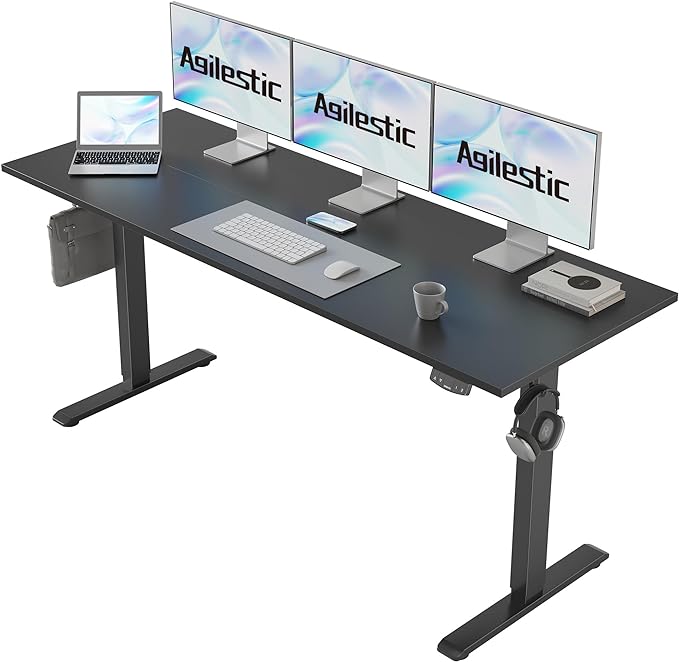 Electric Standing Desk, Large 63 x 24 Inches Height Adjustable Desk, Sit Stand up Desk for Work Office Home, Ergonomic Rising Gaming Computer Table with Memory Preset, Black - LeafyLoom