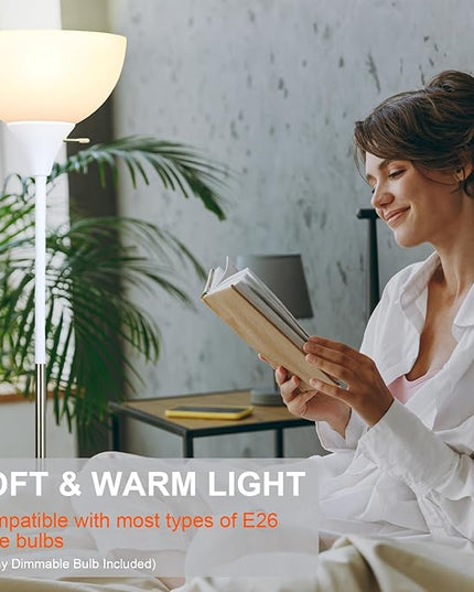 Floor Lamp, LED Standing Lamp 3 Way Dimmable Brightness Floor Lamp Rotary Switch Floor Lamps Modern Industrial Lamp with Shade, Tall Lamps for Living Room Bedroom Office Dining Room (White) - LeafyLoom