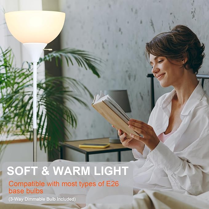 Floor Lamp, LED Standing Lamp 3 Way Dimmable Brightness Floor Lamp Rotary Switch Floor Lamps Modern Industrial Lamp with Shade, Tall Lamps for Living Room Bedroom Office Dining Room (White) - LeafyLoom