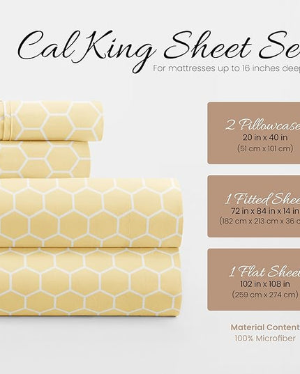 Linen Market 4 Piece California King Bedding Sheet Set (Yellow Geometric) - Sleep Better Than Ever with These Ultra-Soft & Cooling Bed Sheets for Your Cal King Size Bed - Deep Pocket Fits 16" Mattress - LeafyLoom