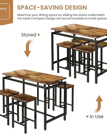 DKLGG Dinner Table Set for 4, Modern Kitchen Table and Chairs for 4 Wooden Top and Adjustable Metal Legs, Small Dining Room Table Set 5 Pieces Compact Design for Small Space - LeafyLoom