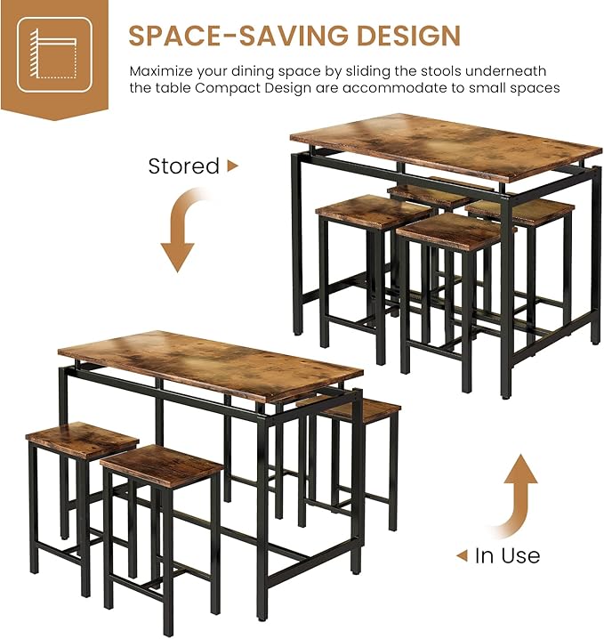 DKLGG Dinner Table Set for 4, Modern Kitchen Table and Chairs for 4 Wooden Top and Adjustable Metal Legs, Small Dining Room Table Set 5 Pieces Compact Design for Small Space - LeafyLoom
