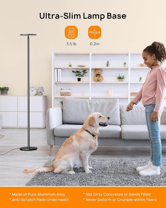 TROND Floor Lamp, 5000LM Super Bright Sky LED Modern Torchiere Standing Lamp, 3000K Warm White Light, 5-Level Dimmable, Modular 71 in Tall Pole Light, 30-Minute Timer for Living Room, Bed Room - LeafyLoom