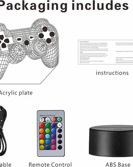 3D Gamepad Night Light,Game Console Illusion lamp with Remote,16 Colors Changing with Remote,Gaming Room Decor Best Gamer Gift,Christmas Birthday Gifts for Boys Girls - LeafyLoom