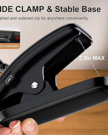 DEEPLITE LED Desk Lamp Clip on Lamp Battery Powered Clip on Light Book Light for Bed, Eye-Caring Flexible Arm Memory Touch 3 Color Modes & Stepless Brightness Portable Reading Light for Study Work. - LeafyLoom