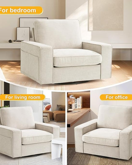 EASELAND Oversized Accent Chair, Reading Chair with Upholstered Chenille Fabric, Sofa Chair with Armrest, Single Sofa Chair for Living Room, Swivel Chair with Wooden Legs, Comfy Chair for Small Spaces - LeafyLoom