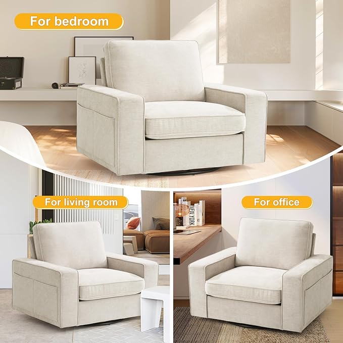 EASELAND Oversized Accent Chair, Reading Chair with Upholstered Chenille Fabric, Sofa Chair with Armrest, Single Sofa Chair for Living Room, Swivel Chair with Wooden Legs, Comfy Chair for Small Spaces - LeafyLoom
