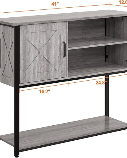 41" Console Table with Storage Cabinet, Sofa Table with Storage Shelves, Coffee Bar Table, Sofa Entryway Tables for Entry Way, Behind Couch Table for Living Room Hallway, Gery - LeafyLoom