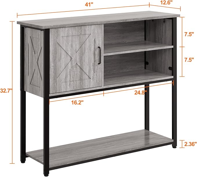 41" Console Table with Storage Cabinet, Sofa Table with Storage Shelves, Coffee Bar Table, Sofa Entryway Tables for Entry Way, Behind Couch Table for Living Room Hallway, Gery - LeafyLoom