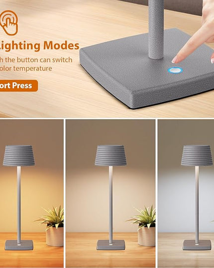 Rechargeable Cordless Table Lamp, Battery 5000mAh Metal Aluminum Housing USB LED Portable Powered Desk Lamp, 3 Levels Brightness Night Light for Restaurants Bars Outdoor (ferrous gray-2pack) - LeafyLoom