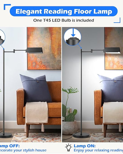 Mlambert Reading Floor Lamp,LED Pharmacy Lamp with Swing Arm,Swivel Head Adjustable Standing Lamp,E26 Base,Corner Lamp for Livingroom,Sewing(Black) - LeafyLoom
