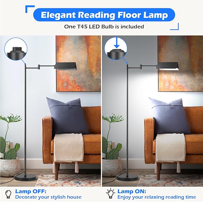 Mlambert Reading Floor Lamp,LED Pharmacy Lamp with Swing Arm,Swivel Head Adjustable Standing Lamp,E26 Base,Corner Lamp for Livingroom,Sewing(Black) - LeafyLoom