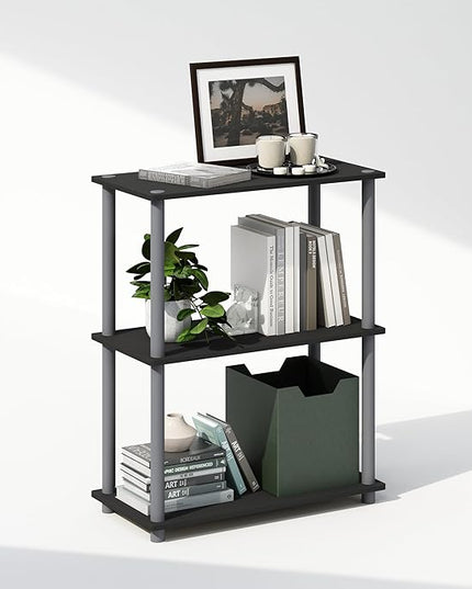 Furinno Turn-N-Tube 3-Tier Multipurpose Compact Display Rack, Shelving Unit, Bookcase, Black/Grey - LeafyLoom