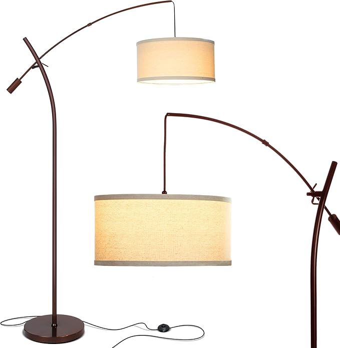 Brightech Grayson LED Floor Lamp, Modern Arc Lamp for Office & Living Room, Tall Lamp with Adjustable Arm, Standing Lamp in Industrial Style for Bedroom Reading - Bronze - LeafyLoom