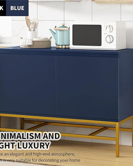 39.4" Minimalist & Luxury Two Door Sideboard with Gold Metal Legs,Freestandin Storage Buffet Cabinet,w/Adjustable Shelves,for Living, Dining Room,Entrance Passage,Navy - LeafyLoom