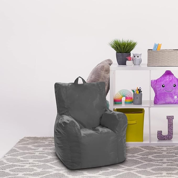 Posh Creations Bean Bag Structured Seat for Toddlers and Kids, Comfy Chair for Children, Pasadena, Charcoal Gray - LeafyLoom