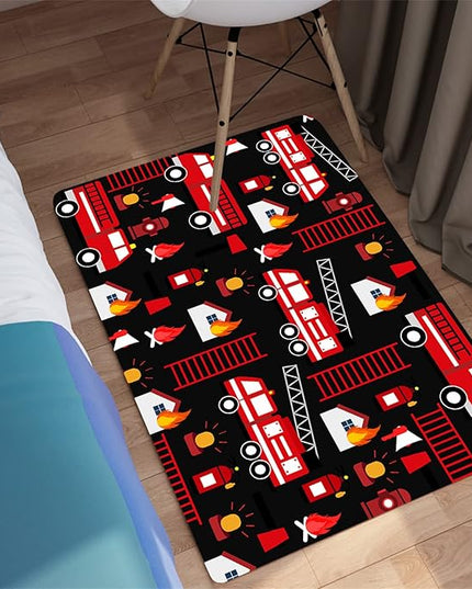 Car Play Rug Fire Fighting Truck Area Rug Car Rug Play Mat Kids Rugs for Playroomcar Rug for Boys Room Carpet Floor Mat for Bedroom Living Room,Black 2'×3' - LeafyLoom