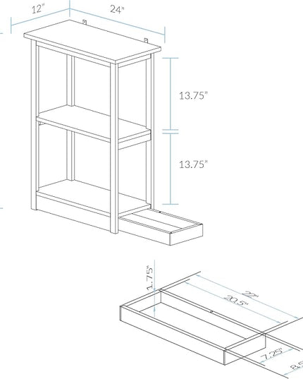 Casual Home Adams Bookcase Sliding Track, Concealment Furniture, White - LeafyLoom