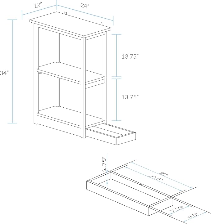 Casual Home Adams Bookcase Sliding Track, Concealment Furniture, White - LeafyLoom