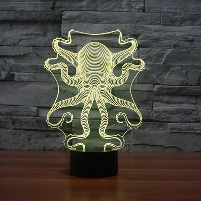 3D Octopus Night Light USB Powered Remote Control Touch Switch Decor Table Optical Illusion Lamps 7/16 Color Changing LED Lamp Xmas Home Love Brithday Children Kids Toy Gift - LeafyLoom
