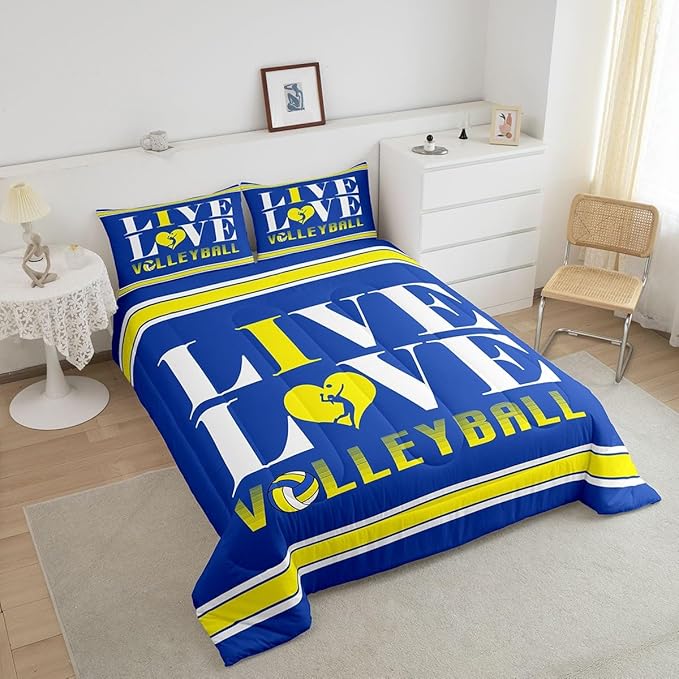 Feelyou Kids Volleyball Comforter Set Queen Size Sports Game Bedding Set for Boys Girls Teens Bedroom Decor Volleyball Player Comforter Women Men Sports Theme Duvet Set with 2 Pillow Case - LeafyLoom