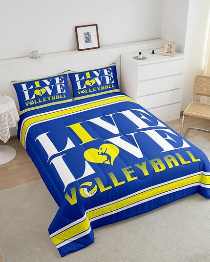 Feelyou Kids Volleyball Comforter Set King Size Sports Game Bedding Set for Boys Girls Teens Bedroom Decor Volleyball Player Comforter Women Men Sports Theme Duvet Set with 2 Pillow Case - LeafyLoom