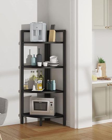 SAYGOER Corner Bookshelf 4 Tier Stand Corner Ladder Shelf Modern Storage Organizer Bookcase Industrial Display Rack Shelves for Small Space, Living Room,Home Kitchen,Office, Black - LeafyLoom