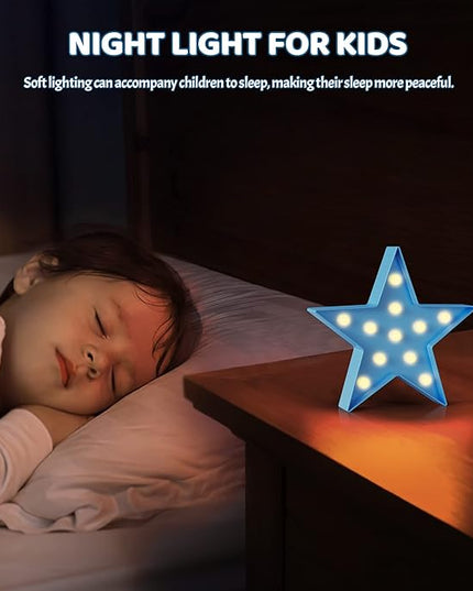 Blue Star Birthday Party Decorations, Battery Powered Star Night Light for Kids, Kids Room Decor for Bedrooms, Baby Night Light, Toddler Room Decor, Kids Room Decor, Wall Decor for Bedroom - LeafyLoom