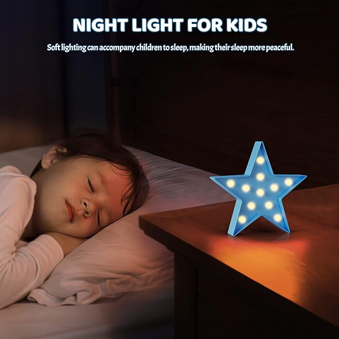 Blue Star Birthday Party Decorations, Battery Powered Star Night Light for Kids, Kids Room Decor for Bedrooms, Baby Night Light, Toddler Room Decor, Kids Room Decor, Wall Decor for Bedroom - LeafyLoom