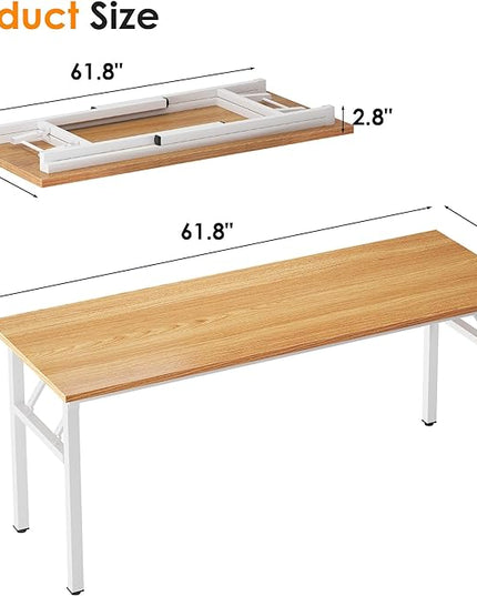 Need Computer Desk Office Desk 62 inches Folding Table with BIFMA Certification Conference Table Workstation,Teak White - LeafyLoom
