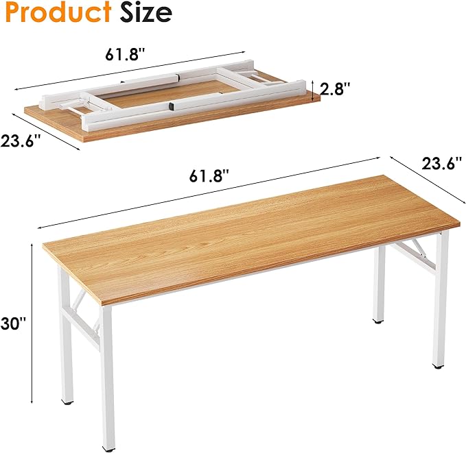Need Computer Desk Office Desk 62 inches Folding Table with BIFMA Certification Conference Table Workstation,Teak White - LeafyLoom