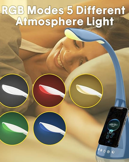 Led Desk Lights for Bedroom Flexible Gooseneck Table Lamp with Wireless Charger Touch Dimmable Night. Simple Modern Smart Floor Light with 5 Color Brightness and 5 RGB Colorful Ambient Lighting - LeafyLoom