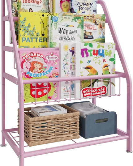 aboxoo Kids Bookshelf Small Toddler Freestanding for Children Room 18 inches Metal Bookcase Toy Organizer Pink Stable Bookcase Bookstore Library Book Unit Storage for Small Place - LeafyLoom