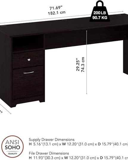 Bush Furniture Cabot 72W Computer Desk with Drawers in Espresso Oak - LeafyLoom