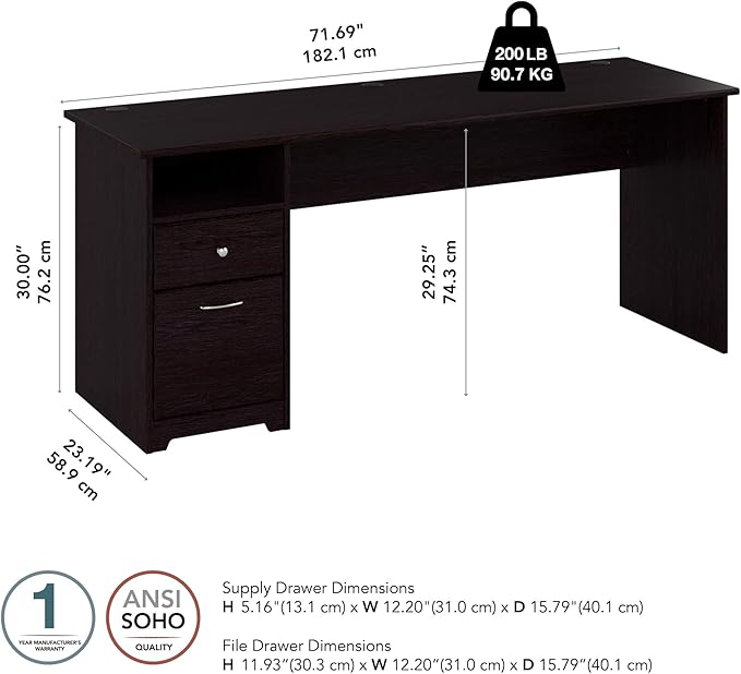 Bush Furniture Cabot 72W Computer Desk with Drawers in Espresso Oak - LeafyLoom