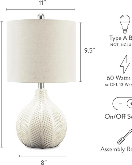 Signature Design by Ashley Rainermen 20" Modern Herringbone Ceramic Table Lamp, Off White - LeafyLoom